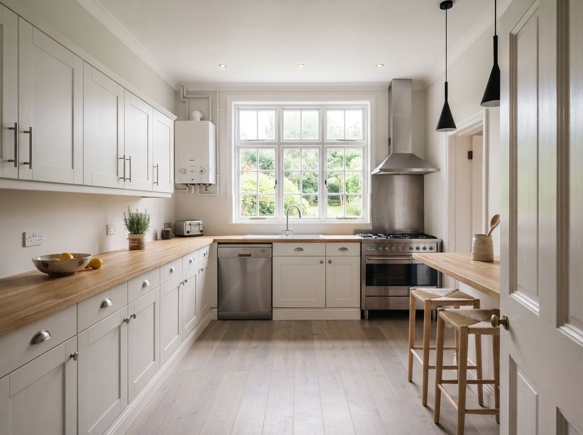 A kitchen redesigned by Roomalune, with restyled cabinet fronts and worktops